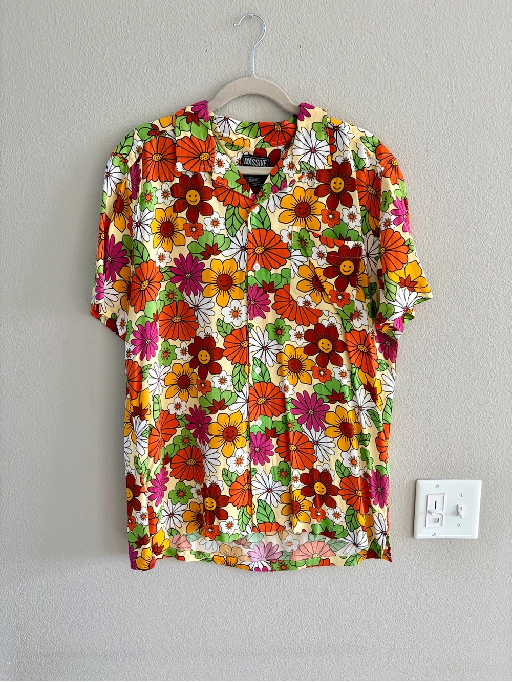 Massive Floral Button-Up Shirt in Orange, Yellow, Pink, Green